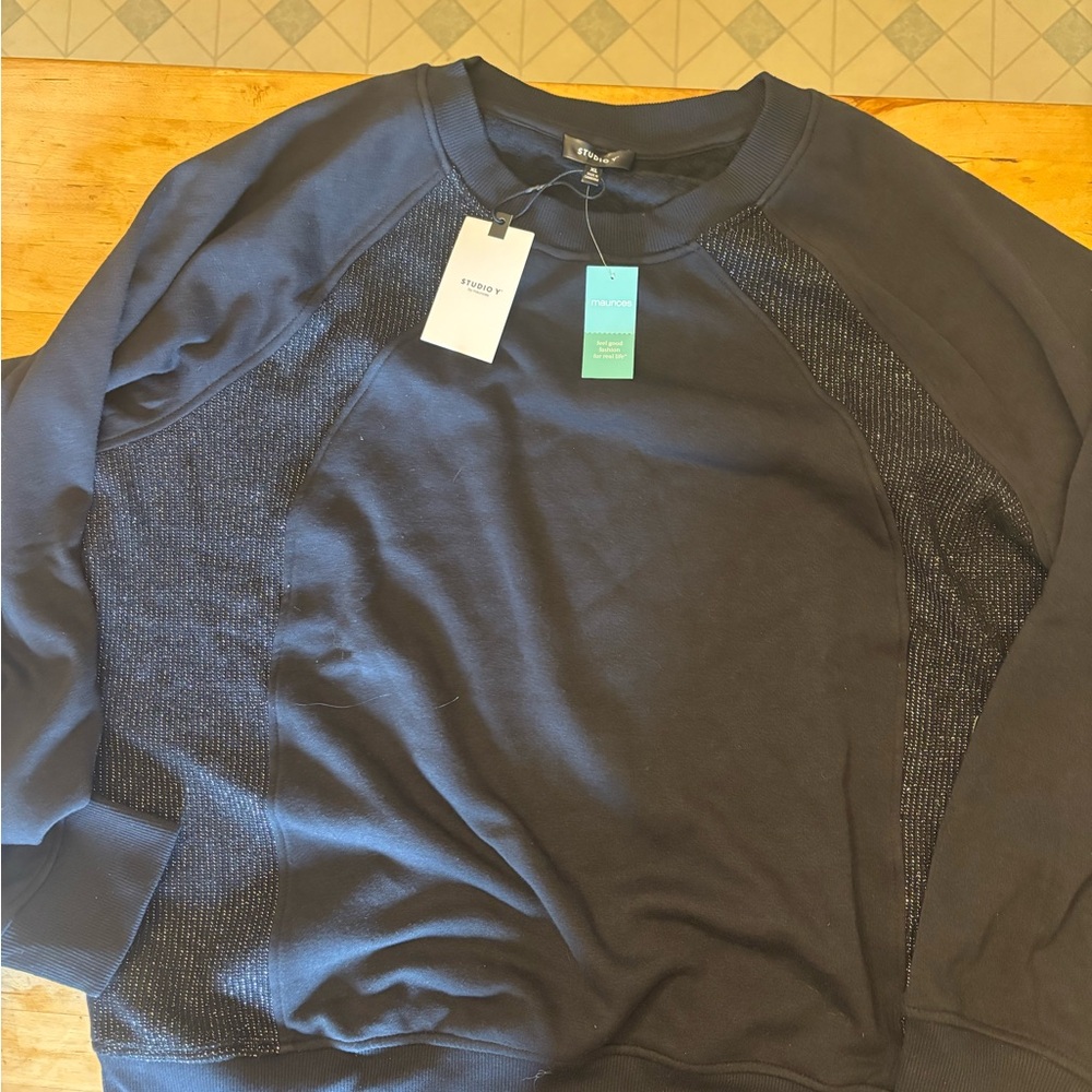 Men's Black Crewneck Sweater with Textured Side Panels